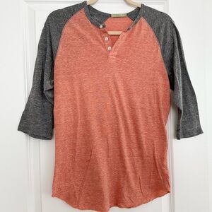 Orange and Heather Grey Knit Baseball Henley 3/4 Sleeve Raglan Shirt